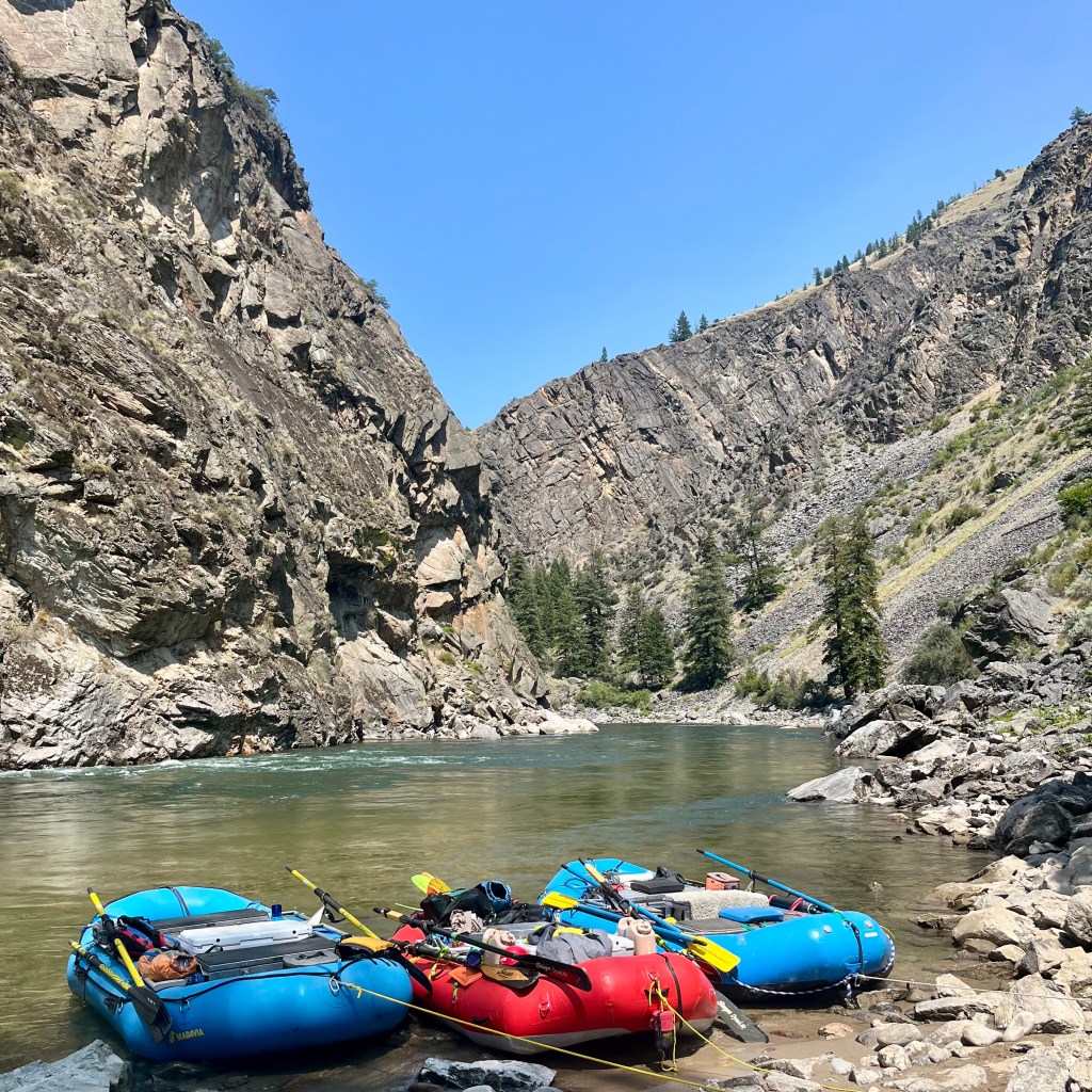 Boats parked on the middle fork of the Salmon